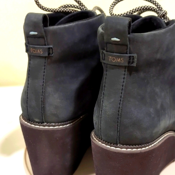 Toms Dark Blue Lace Up Wedge Boots - Picture 5 of 10